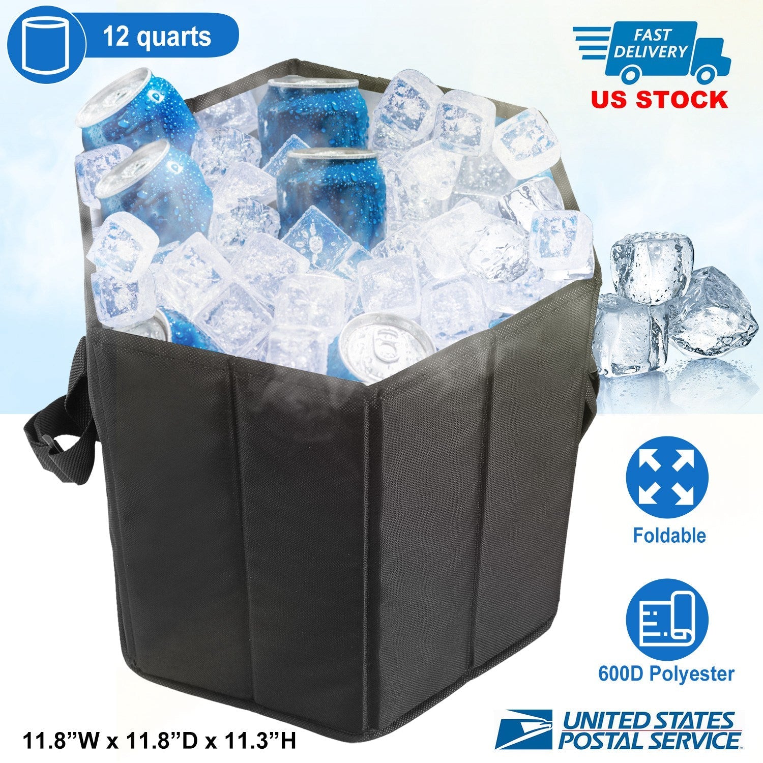 Collapsible Grocery Cooler Bag 3 Gallon Insulated Food Container Seat Combo for Camping Picnic Shopping