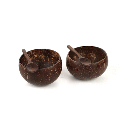 Coco Casa 4-Piece Handmade Coconut Bowl and Wooden Spoon Set - 1 count box