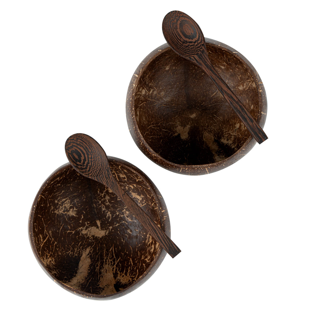 Coco Casa 4-Piece Handmade Coconut Bowl and Wooden Spoon Set - 1 count box