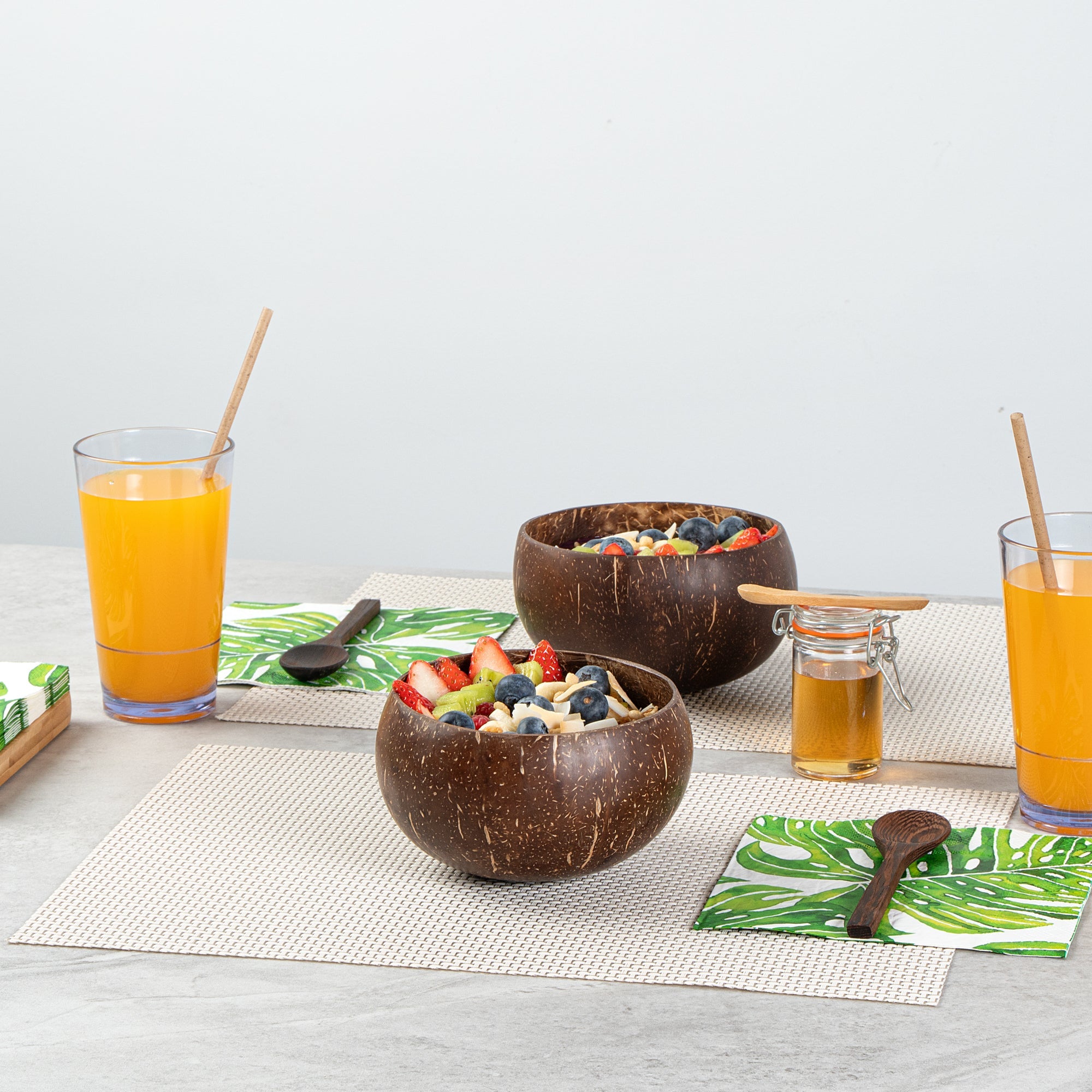 Coco Casa 4-Piece Handmade Coconut Bowl and Wooden Spoon Set - 1 count box