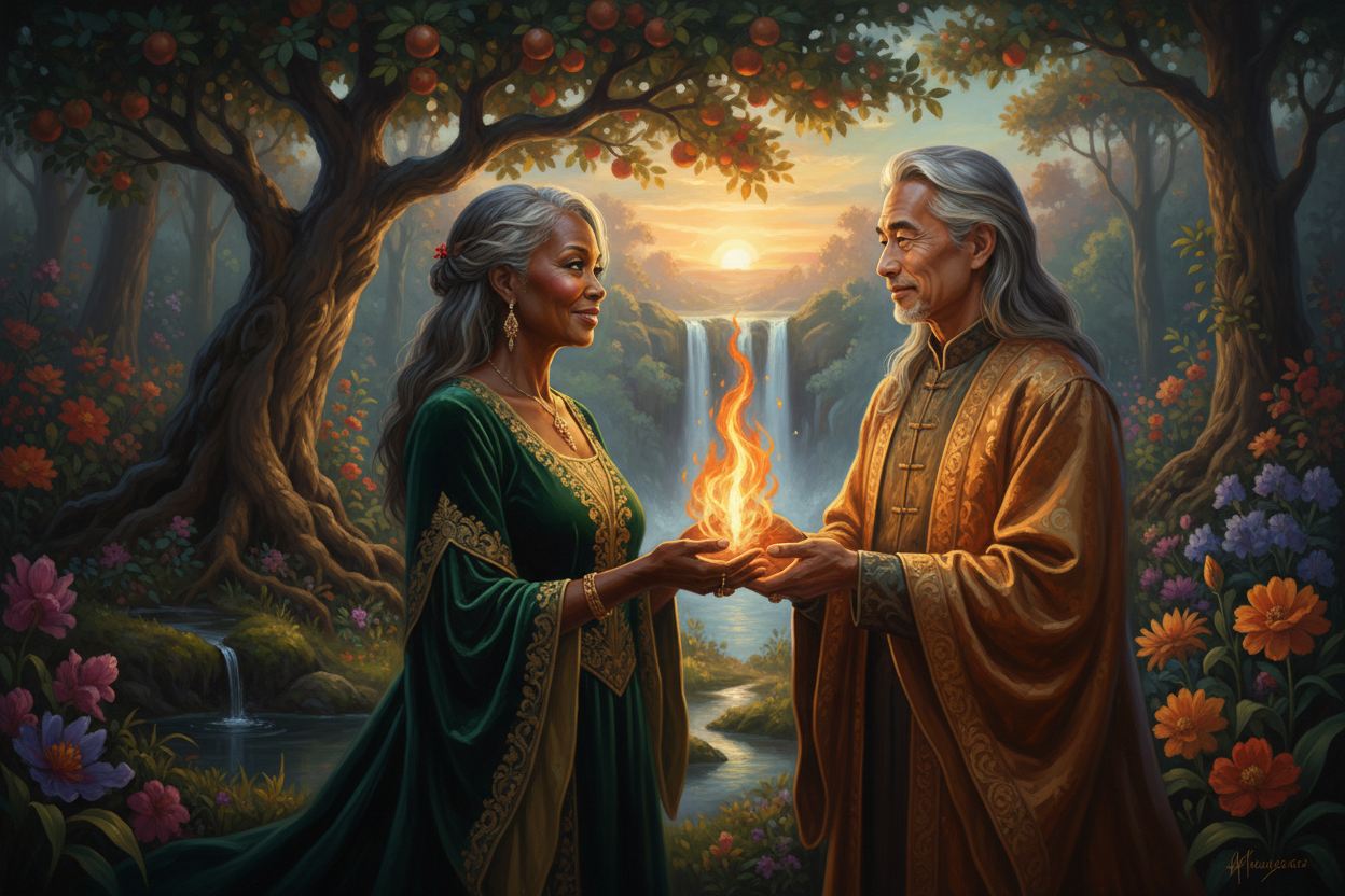 Asian Man and Black Woman - Eternal Flame Sacred Forest