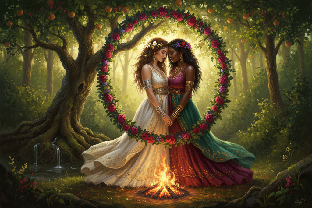Two Women - Close Intimate Sacred Fire Garland