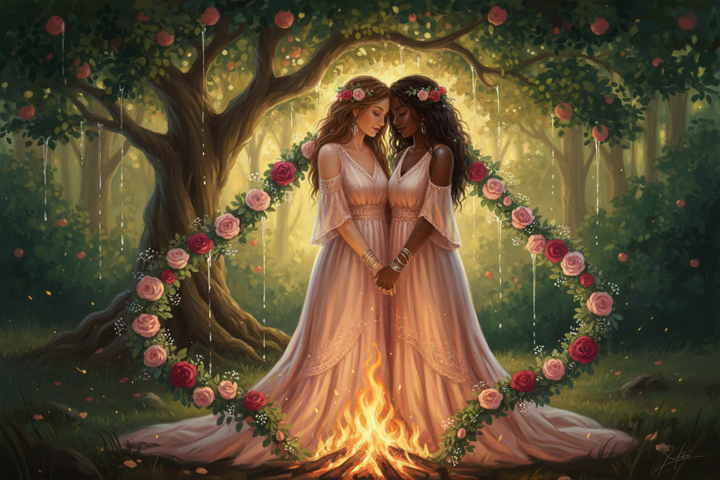 Two Women in Light Pink - Sacred Fire Forest